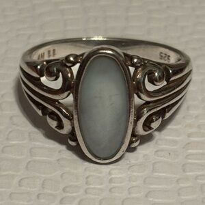 Signed NV Nevada Silver Sterling Moonstone Filigree Ring - Size 11 - 5.2g